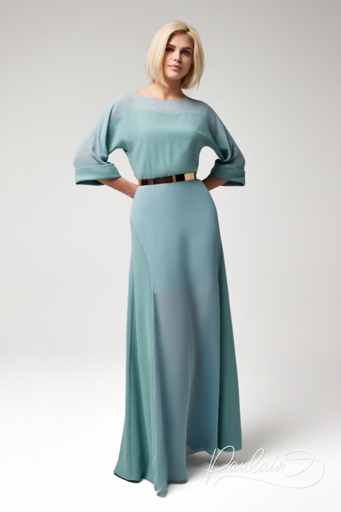 Длинное вечернее платье с легкой юбкой и рукавом три четверти с мягким отворотом - АНАИС | Paulain