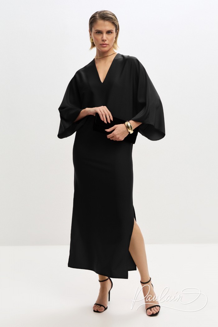 Лаконичное черное платье прямого силуэта - кимоно - ДЕБЮ | Paulain
