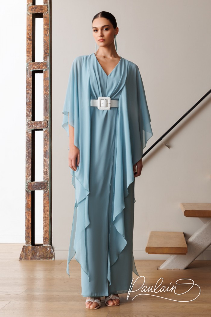 Вечернее платье в стиле современного минимализма с V-образным вырезом и летящим рукавом - ЭЛЕЙНА | Paulain