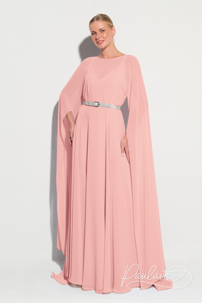 Персиковое женское платье макси длины с рукавами-кимоно - ЛАНА | Paulain