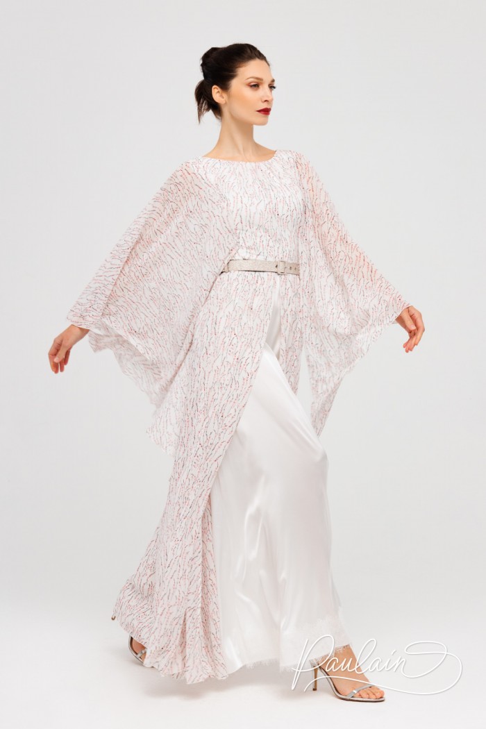 Нежное легкое женское платье с длинным свободным рукавом и авторским принтом - РОСАРИО | Paulain