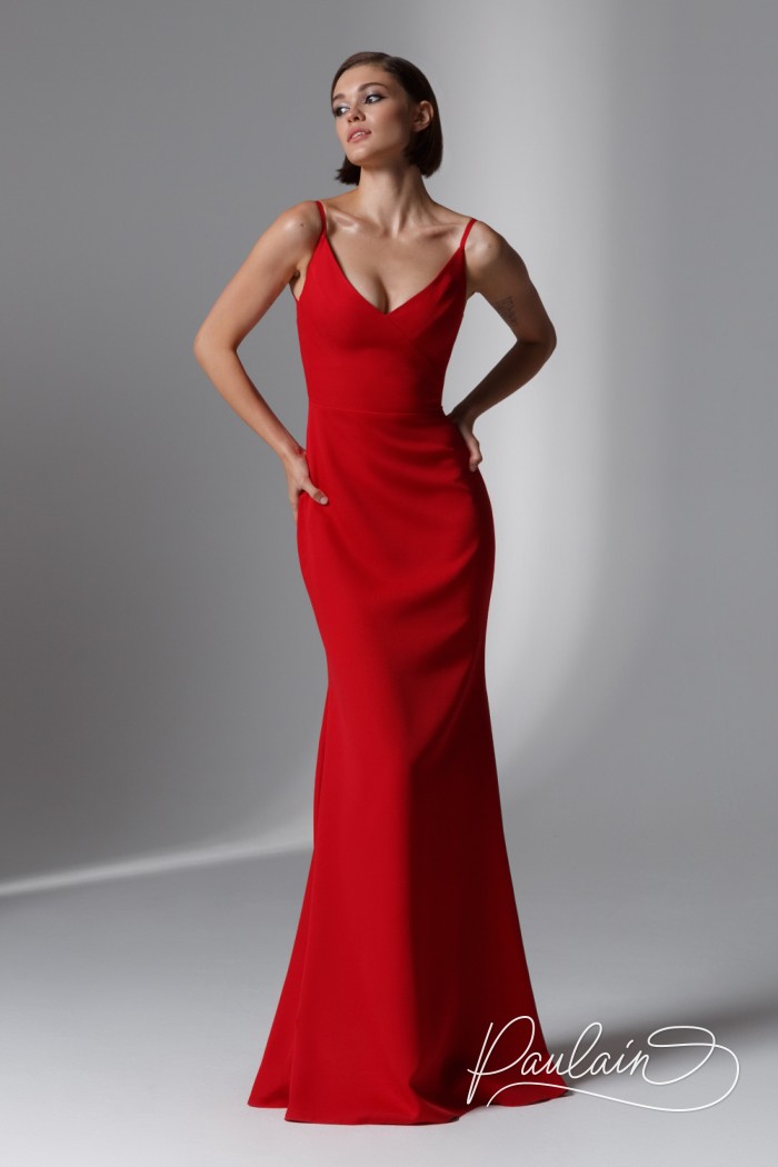 Женственное красное вечернее платье по фигуре на бретелях - ДАНА | Paulain
