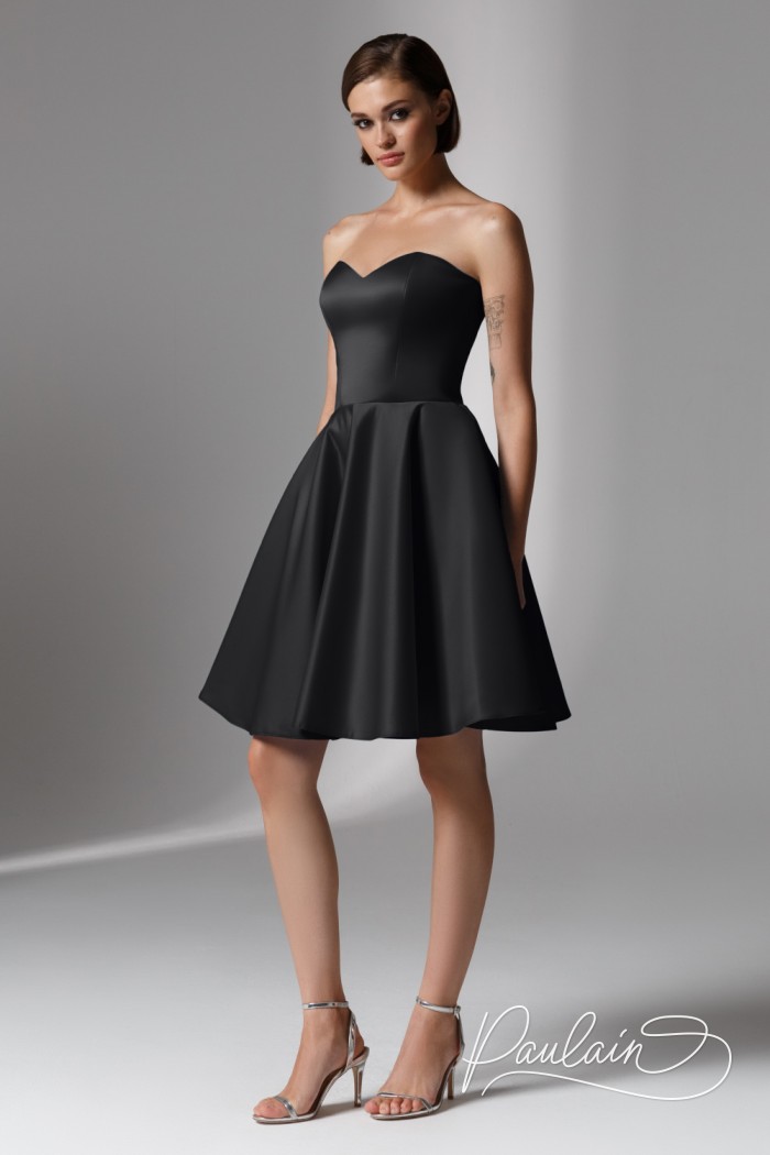 Черное коктейльное платье мини длины с открытыми плечами - ДЕМИ МИНИ | Paulain