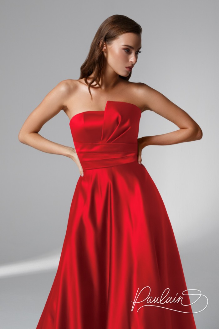 Красное вечернее длинное платье на шнуровке - ИМАН | Paulain