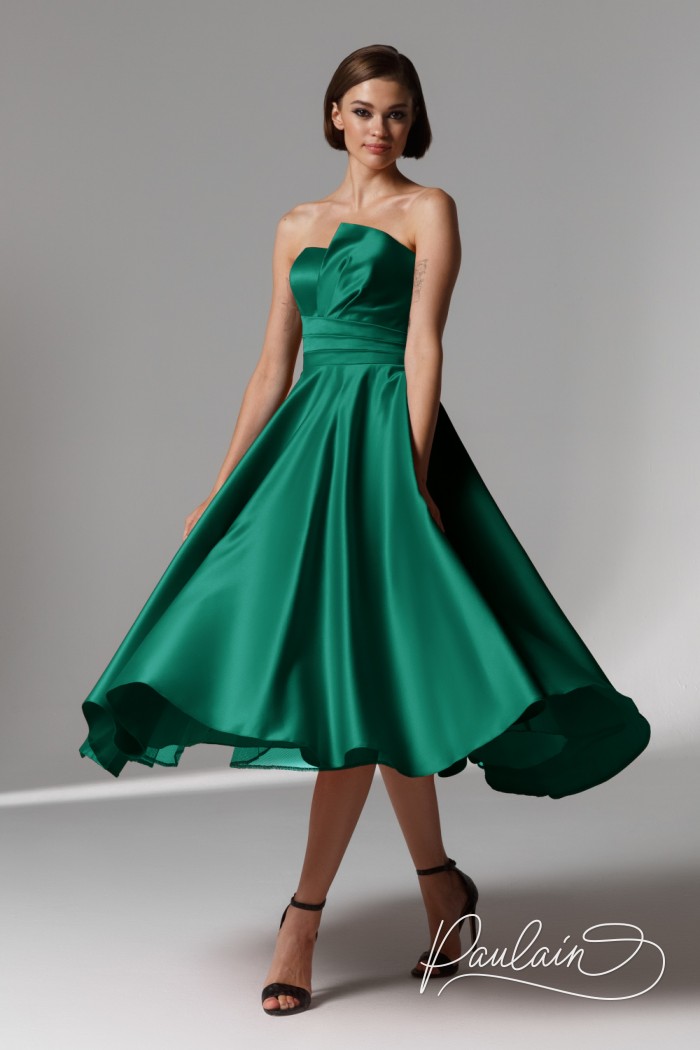 Коктейльное открытое платье зеленого цвета на корсете - ИМАН МИДИ | Paulain