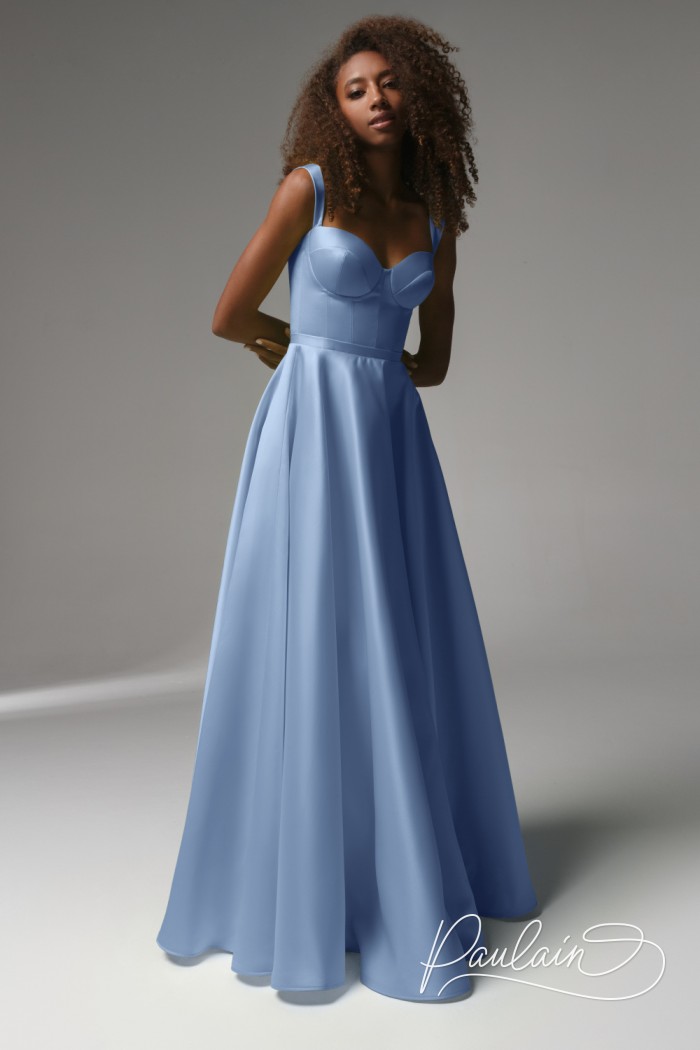 Элегантное вечернее атласное платье на корсете с лямками - ТАТИ | Paulain