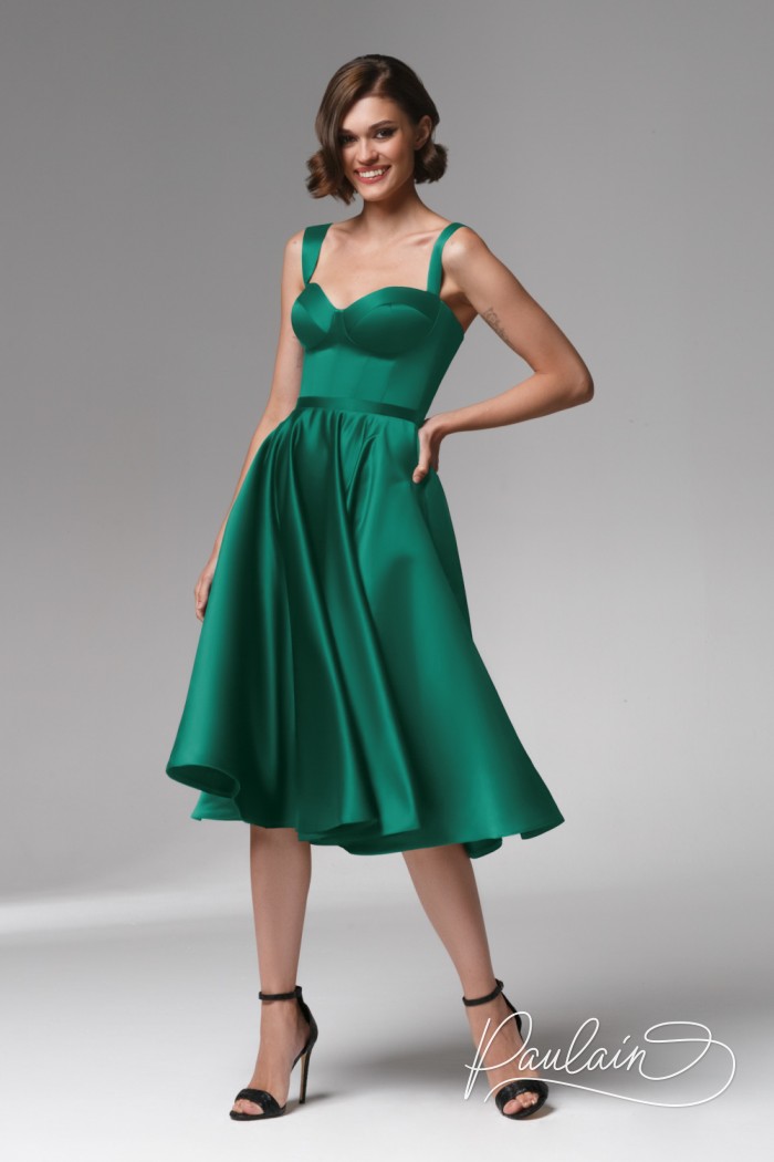 Эффектное платье зеленого цвета миди длины на корcете бюстье - ТАТИ МИДИ | Paulain