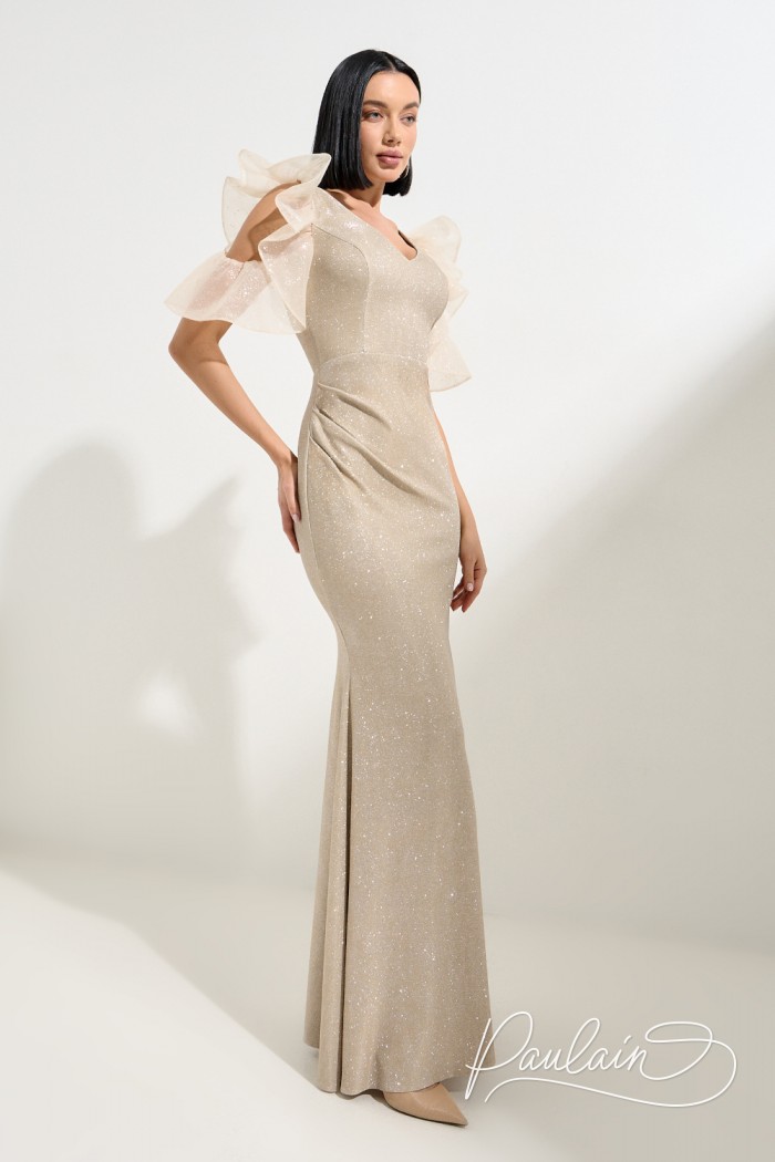 Длинное вечернее платье силуэта рыбка с фигурным коротким рукавом на замке - ПЕРВОЕ ВПЕЧАТЛЕНИЕ ЛАЙТ | Paulain