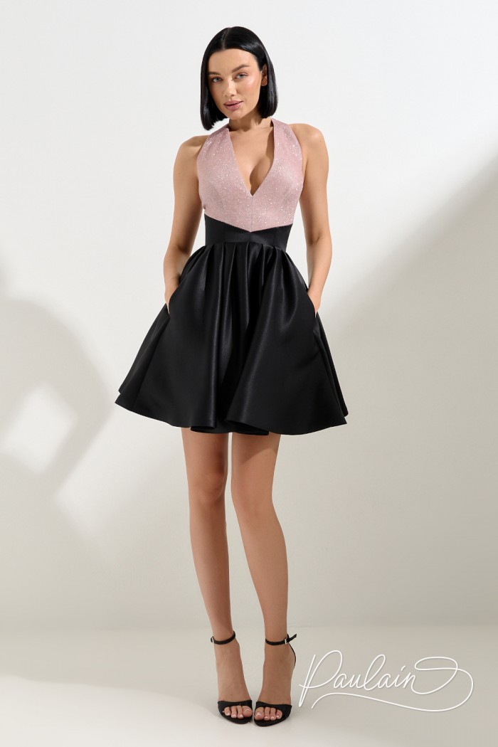 Модное короткое платье с пышной черной юбкой и розовой американской проймой - ГЛАВНАЯ РОЛЬ МИНИ | Paulain