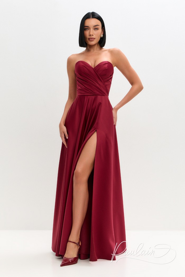 Прекрасное атласное платье в пол с открытыми плечами и корсетом-сердечко - РОССА МАКСИ | Paulain