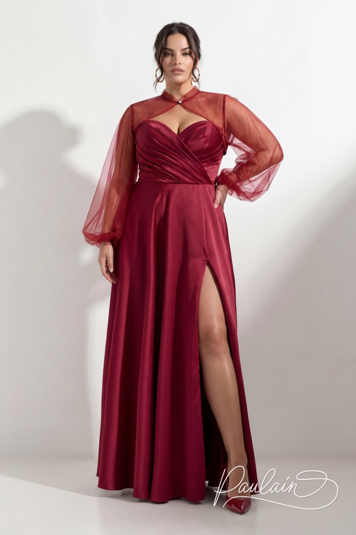 Элегантное вечернее платье в пол plus size с драпированным лифом и открытыми плечами - РОССА МАКСИ | Paulain