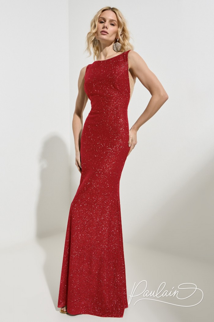 Яркое красное платье в пол по фигуре с открытой спиной на замке - МЕДЛЕННЫЙ ТАНЕЦ | Paulain