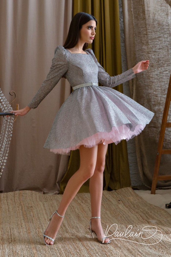 Озорное сверкающее платье с длинным рукавом и пышной короткой юбкой - ФРЕНКИ | Paulain