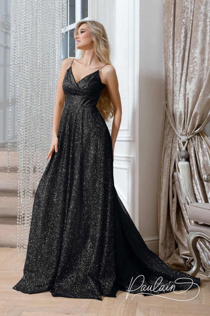 Открытое вечернее платье с длинной юбкой со шлейфом - ЗЕНА | Paulain