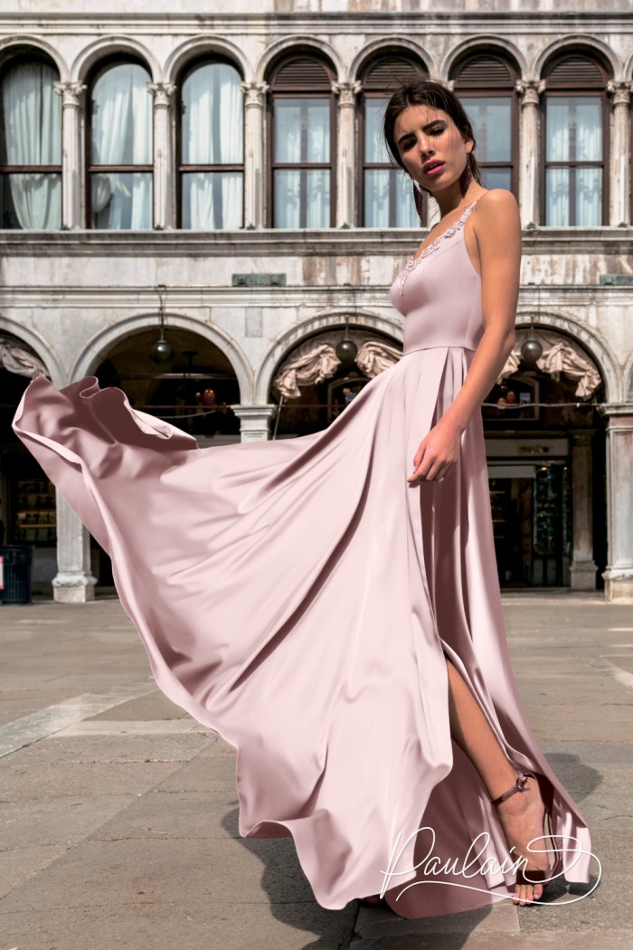 Длинное вечернее платье с высоким разрезом и прозрачной блузкой - ГВЕН | Paulain