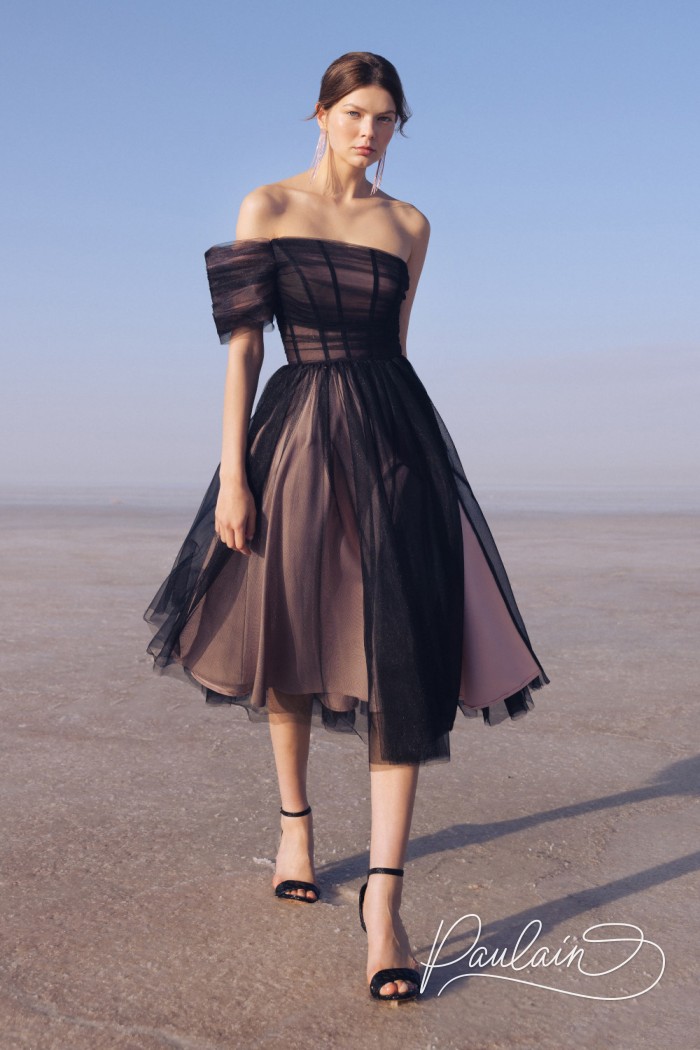 Воздушное миди платье с ассиметричным рукавом без гравитации - АЭЛИТА | Paulain