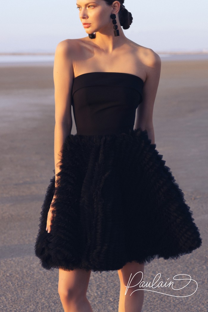 Изящное черное платье-футляр со съемной пышной юбкой - АЛЬТАИР | Paulain