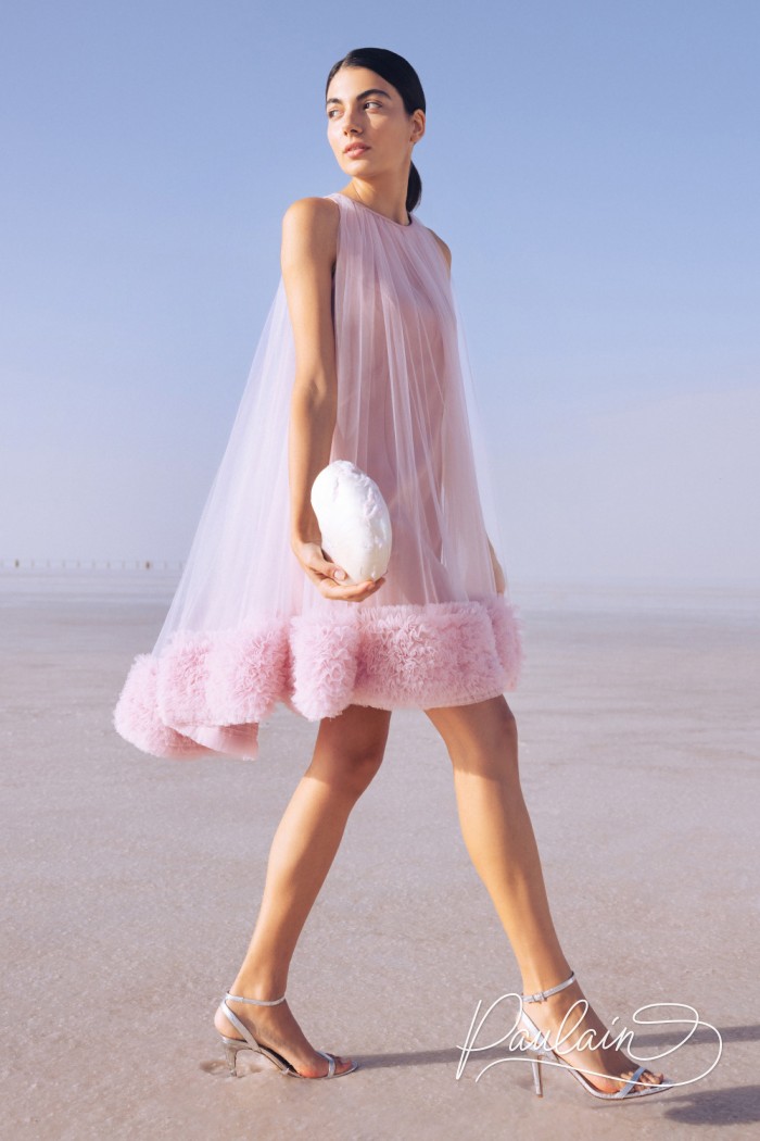 Розовое модное платье мини длины с туникой без рукава - ЛИЛУ | Paulain