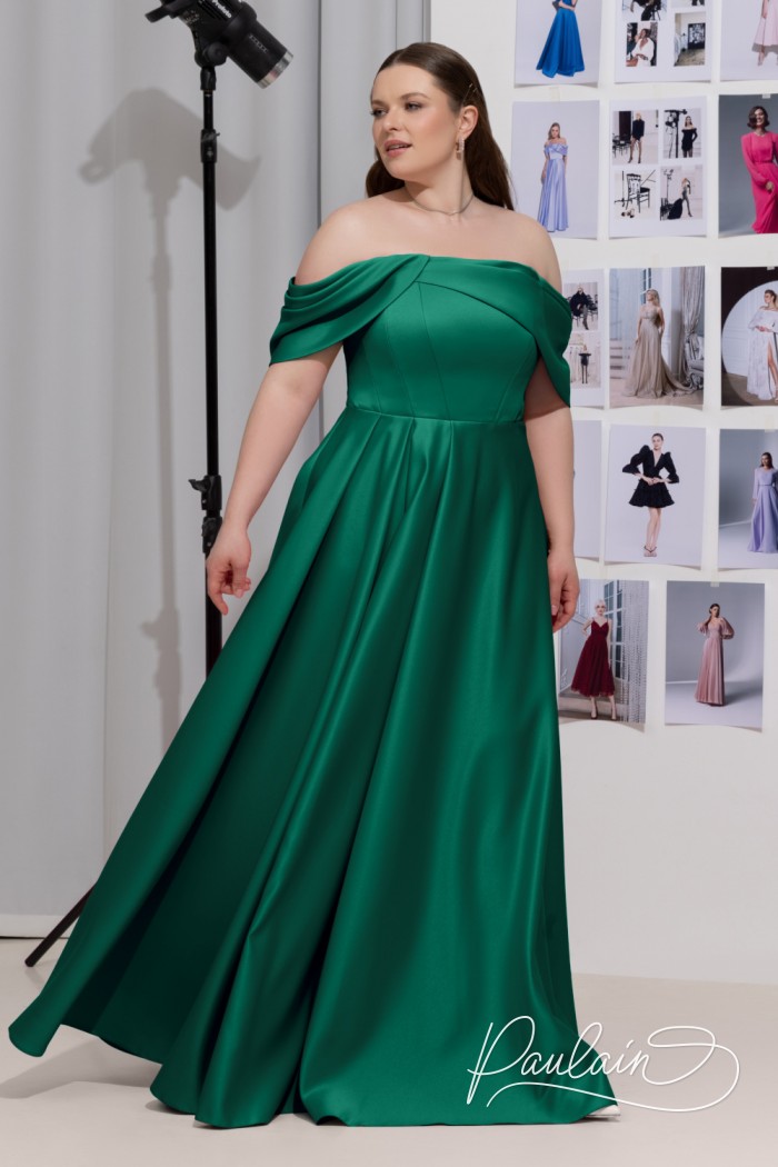 Открытое корсетное платье в пол большого размера зеленого цвета - ЛИСИТЕЯ | Paulain