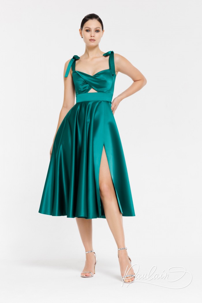 Коктейльное платье из атласа с эффектом лифа кроп-топ - МАРС МИДИ | Paulain